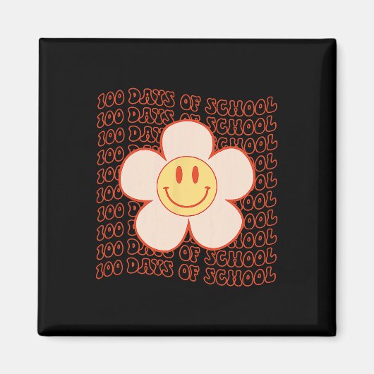 レトロGroovyハッピー顔100学校の日かわいい10 マグネット (正面)