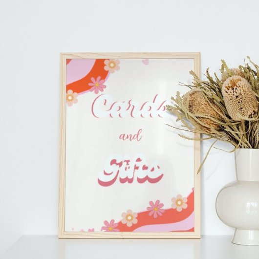 レトロgroovyハートバレンタインカード&ギフトサイン ポスター