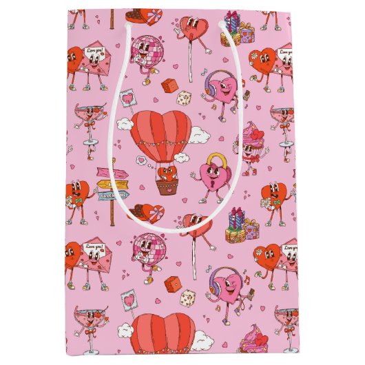 レトロGroovyバレンタインマンガ ミディアムペーパーバッグ (正面)