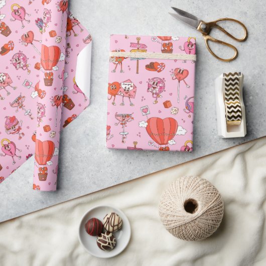 レトロGroovyバレンタインマンガ ラッピングペーパー (クラフト)