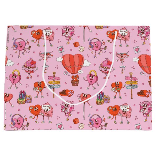 レトロGroovyバレンタインマンガ ラージペーパーバッグ (正面)