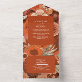 レトロGroovyバーンオレンジ結婚フローラ オールインワン招待状 (内側)