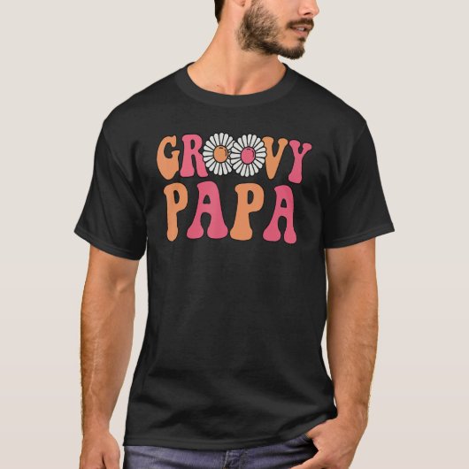レトロGroovyパパマッチングファミリー1stバースデーパー Tシャツ (正面)