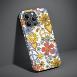 レトロGroovyヒッピー花ハート Case-Mate iPhone 14ケース