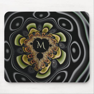 レトロGroovyヒマワリFractal抽象芸術モノグラム マウスパッド