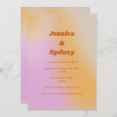 レトロGroovyピンクとオレンユニークジ結婚ズ 招待状 (正面/裏面)