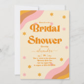 レトロGroovyピンクと金ゴールド波ブライダルシャワー 招待状 (正面)