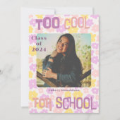 レトロGroovyピンクイエローパープルフローラ卒業 案内状 (正面)