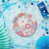 レトロGroovyピンクフローラ紙プレート ペーパープレート (パーティー)