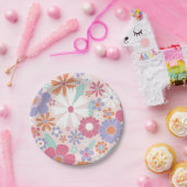 レトロGroovyピンクフローラ紙プレート ペーパープレート (パーティー)