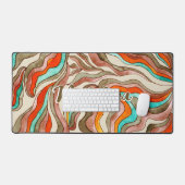 レトロGroovyピンク焼きオレンジの波状スクリプト名 デスクマット (キーボード&マウス)