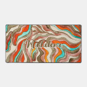 レトロGroovyピンク焼きオレンジの波状スクリプト名 デスクマット (正面)