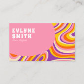 レトロGroovyピンク白QRコード70s サイケデリック 名刺 (正面)