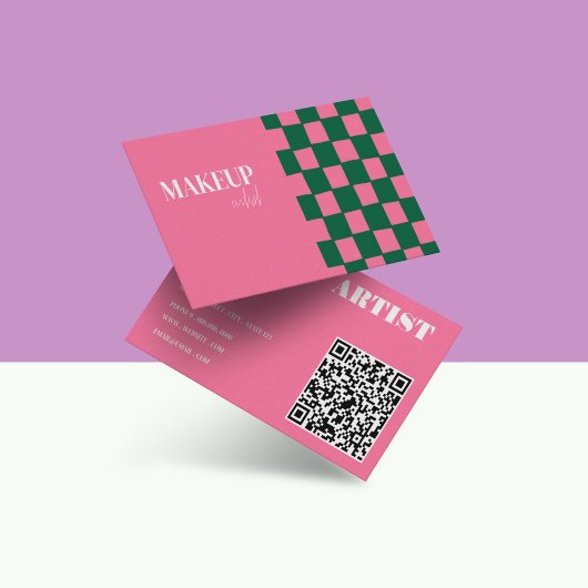 レトロGroovyピンク&グリーン抽象芸術メイクアップアーティスト 名刺