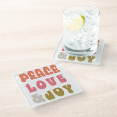 レトロGroovyピースラブジョイホリデーフォト ガラスコースター (アングル)