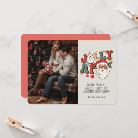 レトロGroovyフォトクリスマスサンタすてきAF カード (正面/裏面インサイチュ)