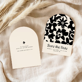 レトロGroovyフローラアーチウェディング日付を保存 セーブザデート