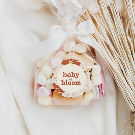 レトロGroovyフローラアーチベビーイン開花 | Boho ラウンドシール