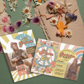 レトロGroovyフローラアーチ写真卒業パーティー 招待状