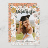 レトロGroovyフローラアーチ卒業写真 招待状 (正面/裏面)