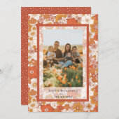 レトロGroovyフローラクリスマスホリデーフォトカード 招待状 (正面/裏面)