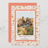 レトロGroovyフローラクリスマスホリデーフォトカード 招待状 (正面/裏面)