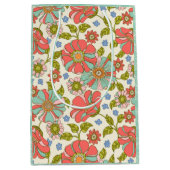 レトロGroovyフローラピンクと緑 ミディアムペーパーバッグ (正面)