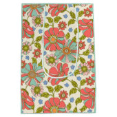 レトロGroovyフローラピンクと緑 ミディアムペーパーバッグ (裏面)