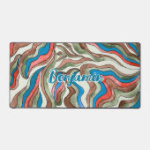 レトロGroovyブルーレッドグリーンウェーブスクリプト名 デスクマット (正面)