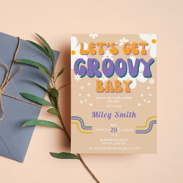 レトロGroovyベビーシャワー70s 80sガールヒッピー 招待状