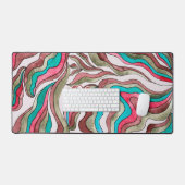 レトロGroovyホットピンクバーガンディ波状スクリプト名 デスクマット (キーボード&マウス)