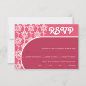 レトロgroovyマゼンタとピンク70s結婚式RSVP 出欠カード (正面)
