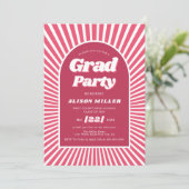 レトロgroovyマゼンタピンクサンレイ70s卒業 招待状 (スタンド正面)