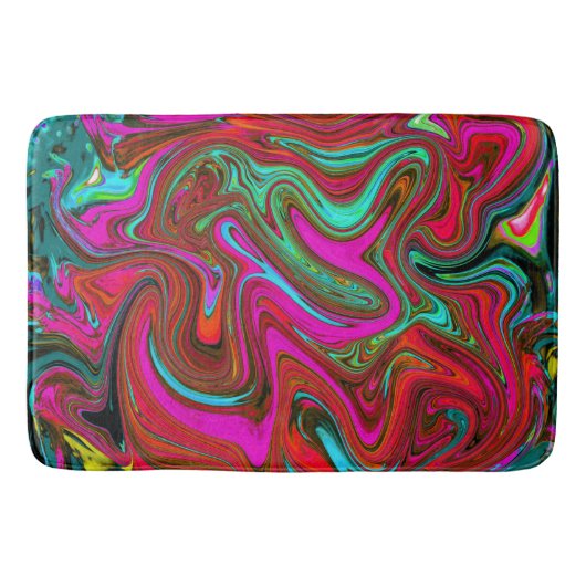 レトロGroovyマゼンタ、赤と青の抽象芸術アート バスマット (正面)