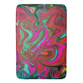 レトロGroovyマゼンタ、赤と青の抽象芸術アート バスマット (正面縦)