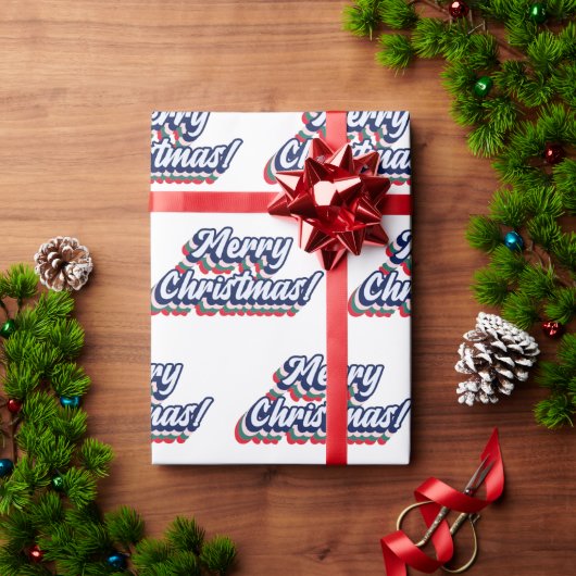 レトロGroovyメリークリスマスタイポグラフィ60s 70s ラッピングペーパー (クリスマスギフト)