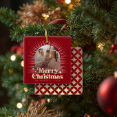 レトロGroovyメリークリスマスファミリーフォト セラミックオーナメント