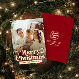 レトロGroovyメリークリスマスフォトホリデーカード シーズンカード