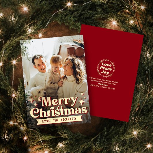 レトロGroovyメリークリスマスフォトホリデーカード シーズンカード