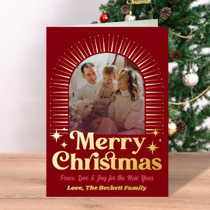 レトロGroovyメリークリスマスフォト実在フォイル 箔シーズンカード