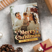 レトロGroovyメリークリスマスフォト実在 箔シーズンカード