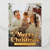 レトロGroovyメリークリスマスフォト実在 箔シーズンポストカード (正面)
