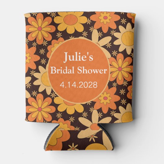 レトロGroovyヴィンテージフローラオレンジ色カスタム黄 缶クーラー (正面)