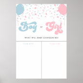 レトロGroovy女の子または男の子のベビージェンダー投票サイン ポスター (正面)