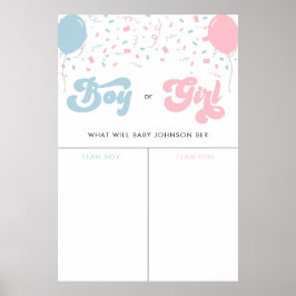 レトロGroovy女の子または男の子のベビージェンダー投票サイン ポスター