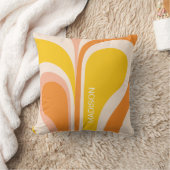 レトロGroovy抽象芸術ピーチオレンジイエローネーム クッション (ブランケット)