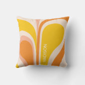 レトロGroovy抽象芸術ピーチオレンジイエローネーム クッション (裏面)