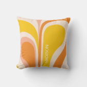 レトロGroovy抽象芸術ピーチオレンジイエローネーム クッション (正面)