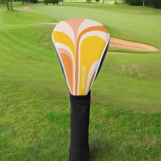 レトロGroovy抽象芸術ピーチオレンジイエローネーム ゴルフヘッドカバー