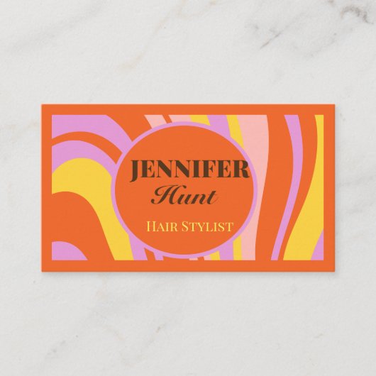 レトロGroovy抽象芸術波形QRコードソーシャルメディア 名刺 (正面)